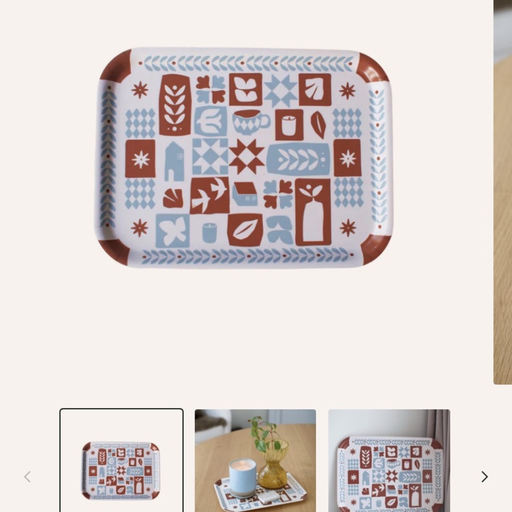 Siblings Candle Tray- Geometric Patterned Tray - Brown and Blue